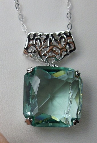 Made To Order Big Square*Aquamarine* Sterling Silver Filigree Pendant Necklace