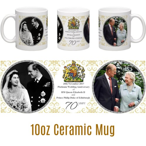 HM Queen Elizabeth II Prince Philip Duke of Edinburgh Platinum Wedding Gift Mug