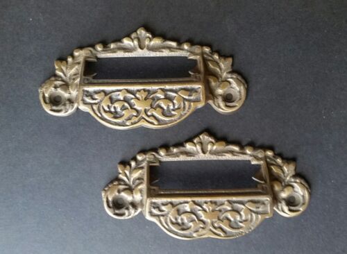 2 Victorian Antique Style Apothecary Bin Pull Handles w.label holder 4 3//4/" #A7