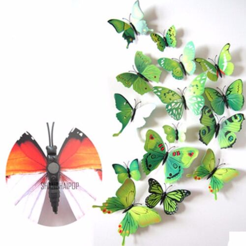 12 X 3D Butterflies Wall Fridge Magnets Stickers Home Decal Art Decor Green/Blue 