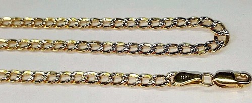 Femmes 14k or Jaune Diamant Cut 3.5 mm 24/" Cuban Link Chain Collier Hommes