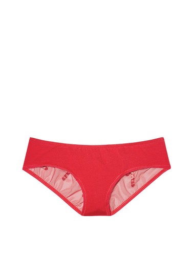 XL RARE Red Sequin CANDY CANE Victorias Secret Hiphugger Mesh Ruched Pantie