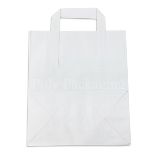 8x4x10/" 50 x Medium WHITE PAPER CARRIER BAGS with HANDLES Sandwich//Lunch//Food