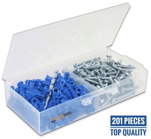 #10-12 x 1/" Ribbed Plastic Drywall Anchor Kit with Screws and Masonry Drill Bit