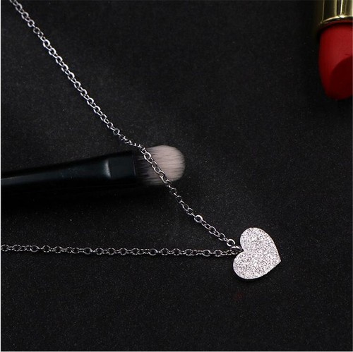 Frosted Mini Heart Pendant Necklace Stainless Steel Charm Chain For Women Girls