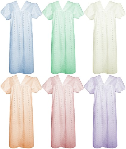 New Ladies Traditional Broderie Anglaise V Neck Short Sleeve Nighty Night Dress