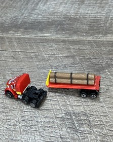 Vintage 1980s Micro Machines Truck Semi Flatbed Logging Red Galoob 1989