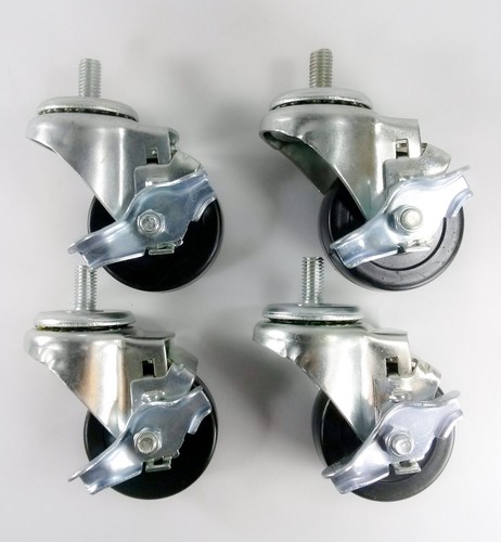 4 Swivels with Brake 3/" x 1-1//4/" Hard Rubber on Threaded Stem Caster B1