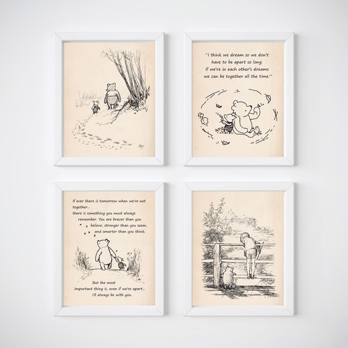 Winnie the Pooh Nursery Bedroom Decor Kids Wall Prints A5 or A4