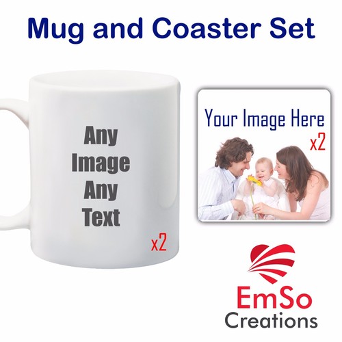 Coaster Set Cup Image Text Custom Coffee Tea Xmas Gift Personalised Photo Mug
