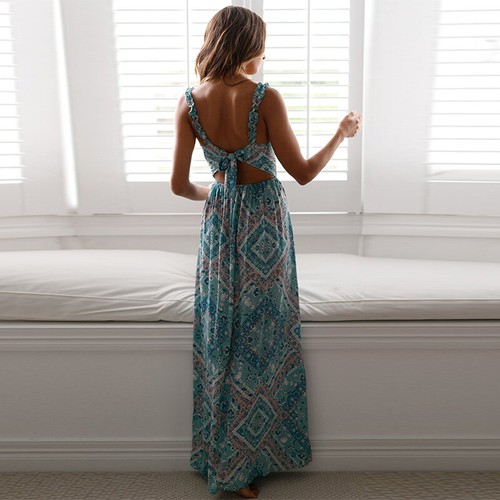 Women Boho Maxi Dress Ladies Cocktail Party Evening Summer Beach Sundress