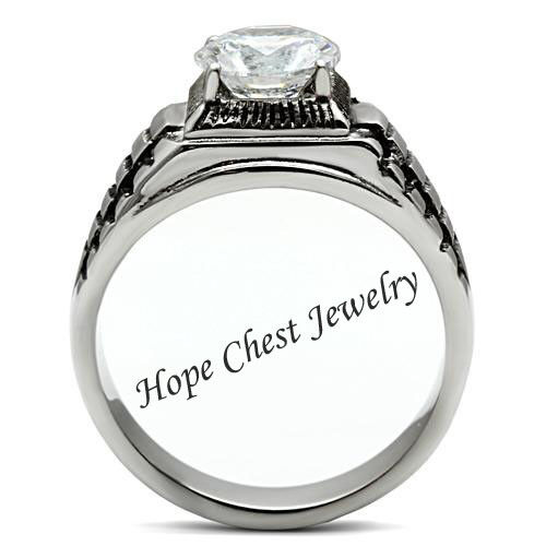 HCJ Stainless Steel 4 Carat CZ Men/'s Detailed Band Wedding Ring SIZE 9 10