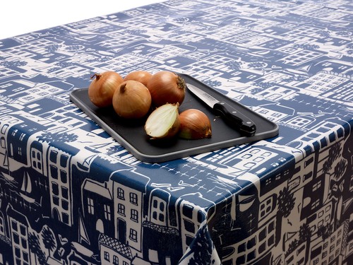 Blue Nautical Seaside Scene Oilcloth Wipe Clean Tablecloth Rectangle Round Sizes