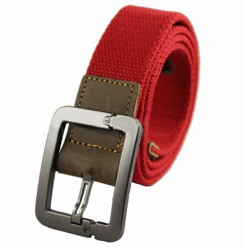 Unisex UK STYLE Webbing Mens Canvas Leather Pin Buckle Waist Belt Outdoors Belts