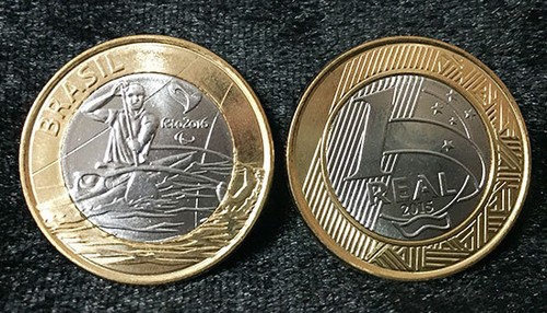 BRAZIL 1 RIAL CANOE KAYAK RIO OLYMPIC 2016 BI-METALLIC 2015 COIN UNC