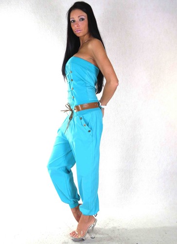 Bandeau Boyfriend OVERALL Türkise XS S M L Damen Jumpsuit Einteiler Pumphose Top