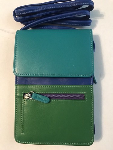 ILI Genuine Leather Mini Crossbody Organizer With RFID In Cool Tropics