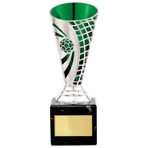 Football Trophies Silver//Green Defender Cup Trophy 3 sizes FREE Engraving