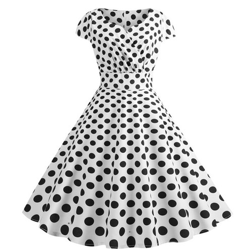 Womens Vintage Rockabilly Hepburn Floral Short Sleeve Party Swing Skater Dress