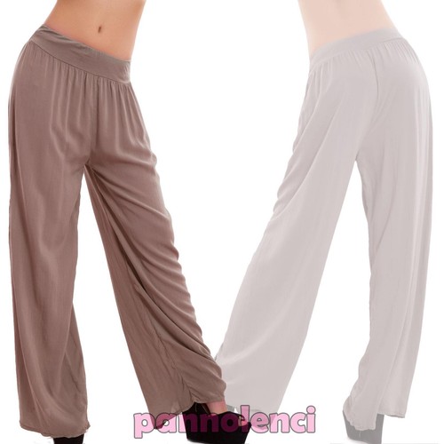 Pantaloni donna palazzo leggeri ampi cavallo basso elastico casual nuovi CJ-2215