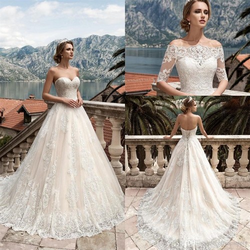 Off Shoulder White Ivory Lace A-line Wedding Dress Bridal Gown All Size Luxury