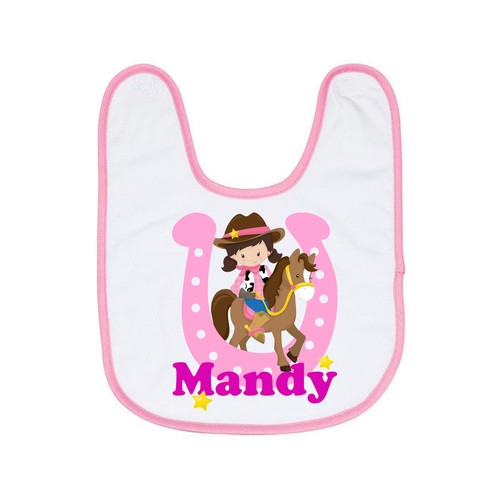 PERSONALIZED BABIES BIB COWBOY COWGIRL CHILD/'S NAME BRAND NEW GREAT GIFT IDEA