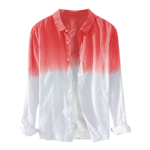 Summer Mens Cool Thin Breathable Lapel Collar Hanging Dyed Gradient Cotton Shirt