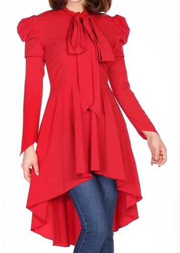 18 20 24 26 28 Plus Red NEW Pearl Victorian Gothic Steampunk Long Blouse Top