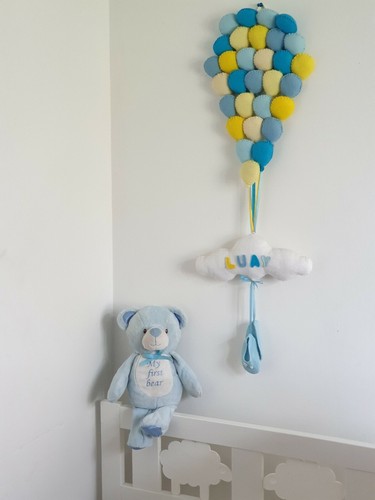 Personalised Nursery Fabric Balloons Felt Wall Decor Baby Shower Gift Handmade