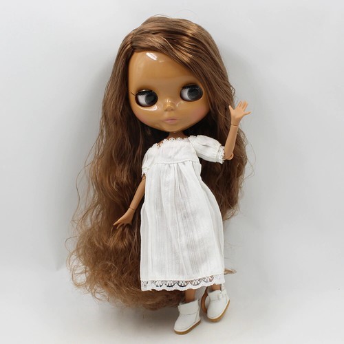 12/" Neo Blythe Doll from Factory Jointed Body Dark Skin Brown Wavy Hair DIY Toys