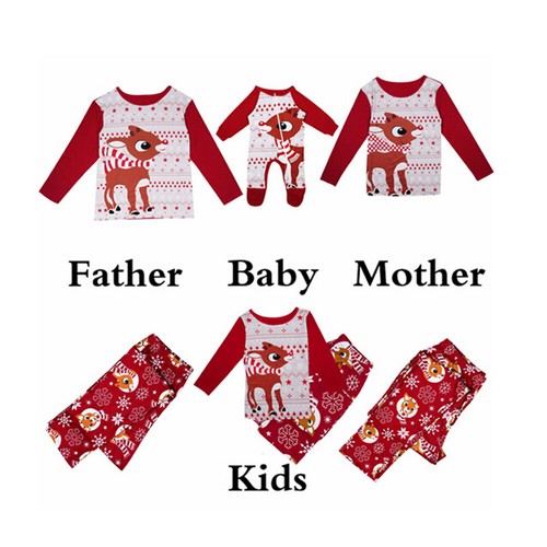 Family Christmas Pajamas Set Xmas Matching Pyjamas Adult Kids Sleepwear Red Deer
