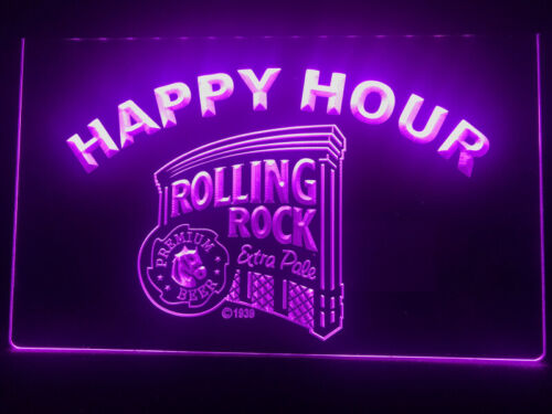 Rolling Rock Beer Happy Hour bar LED Neon Light Sign decor club pub size 8x12 