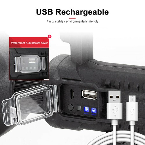 200000LM P50 LED USB Recharge Flashlight 4 Mode Work Light Spotlight Searchlight