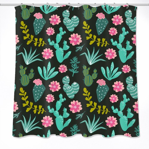 Mexican Texas Cactus Waterproof Fabric Bath Decor Shower Curtain/&Mat/&Hook 60//72/"