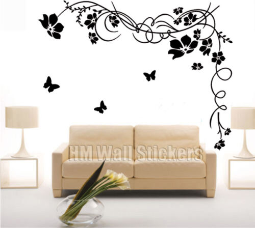 colour WHITE or BLACK LARGE BUTTERFLIES /& FLOWERS WALL DECAL for home//business