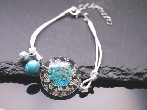 Flores pulsera flores-cabochon cirujana de perlas blanco azul