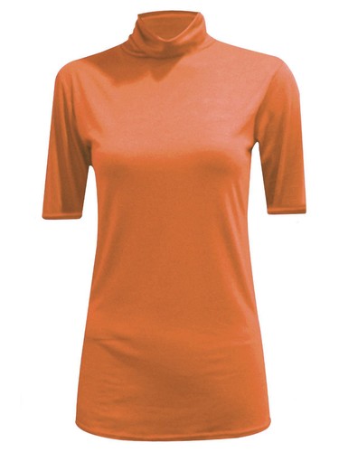 NEW WOMEN LADIES BASIC POLO TURTLE NECK SHORT 3//4 SLEEVE TOP VEST T SHIRT UK8-26