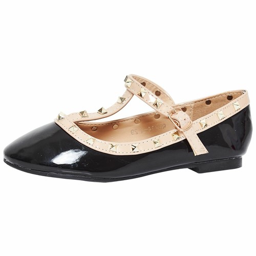NEW GIRLS SHOES KIDS FLATS STUDDED STRAPPY BUCKLE FLAT SHOES CASUAL STYLE SIZE
