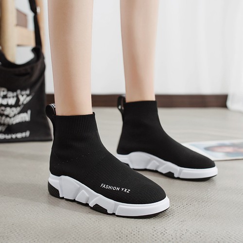Women Boots Casual Shoes Sock Shoes Black High Top Outdoor Sports Sneakers Ins