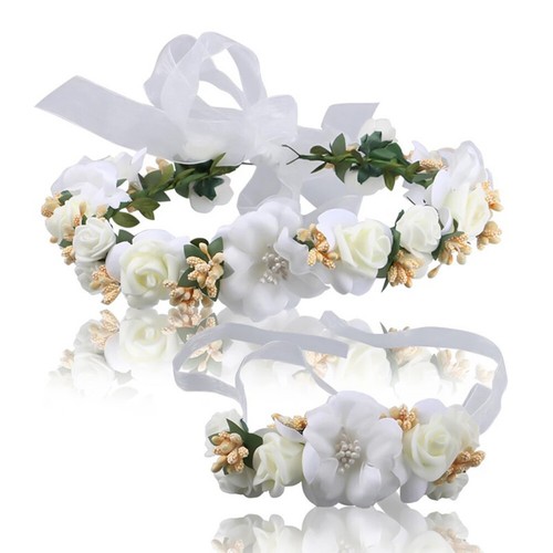 Wedding Girls Headband Headwear Flower Hairband Bracelet Floral Garland