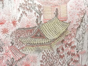 91405# JAPANESE KIMONO / ANTIQUE KIMONO / SILK / WOVEN WATER FALL & FLOWER