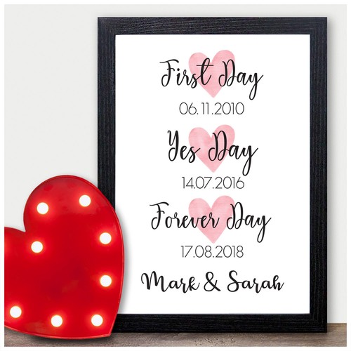 Personalised Memorable Dates Gifts for Mr /& Mrs Husband Wife Anniversary Prints