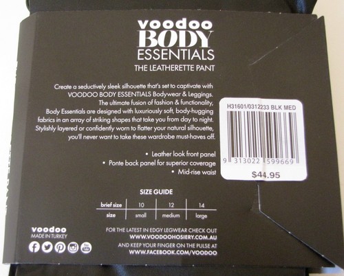 sizes S//M//L RRP $45 Brand New VOODOO Body Essentials The Leatherette Pant