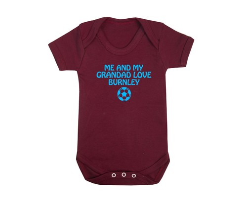 Burnley Dad Grandad Love Baby Grow Bodysuit Claret blue text football fan