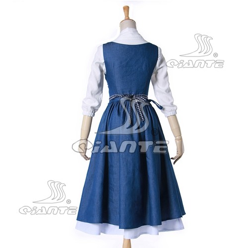 2017 Movie Beauty and the Beast Belle Blue Maid Costume Cosplay Dress Full Set