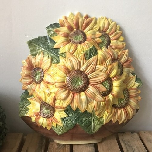 AUS ITALIEN NEU! BASSANO KERAMIK SONNENBLUMEN 3D 35CM WANDDEKORATION