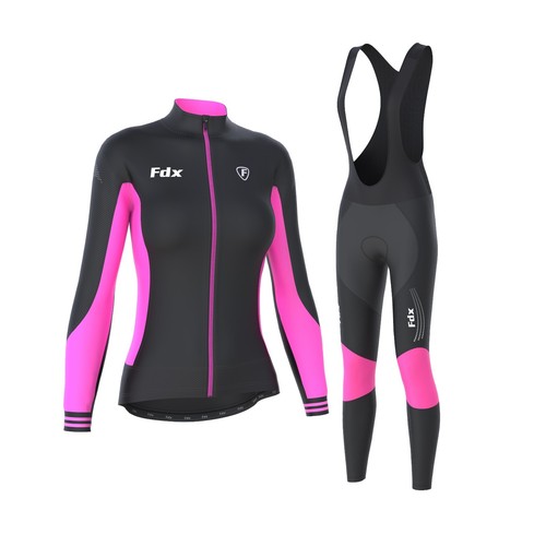 FDX Womens Thermodream Cycling Jersey Winter Thermal Padded Bib tights Combo set