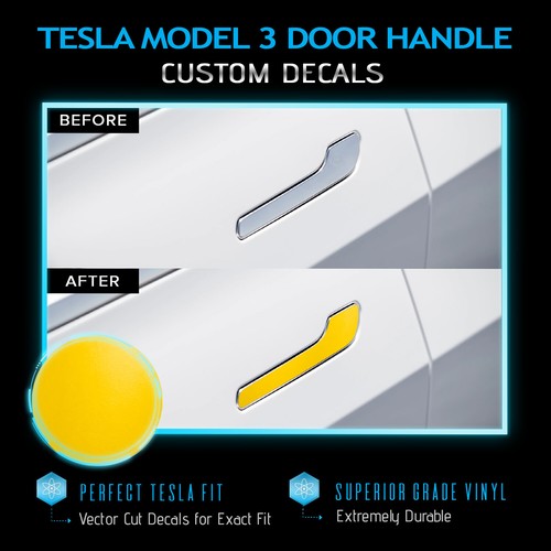 Flat Matte 4 Pcs Door Handle Overlay Chrome Delete Vinyl Kit Fit Tesla Model 3