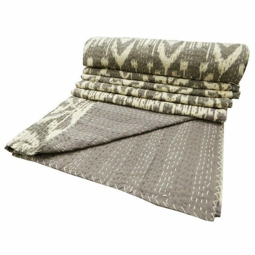 Indian cotton ikat kantha quilt handmade vintage bedding bedspread blanket throw