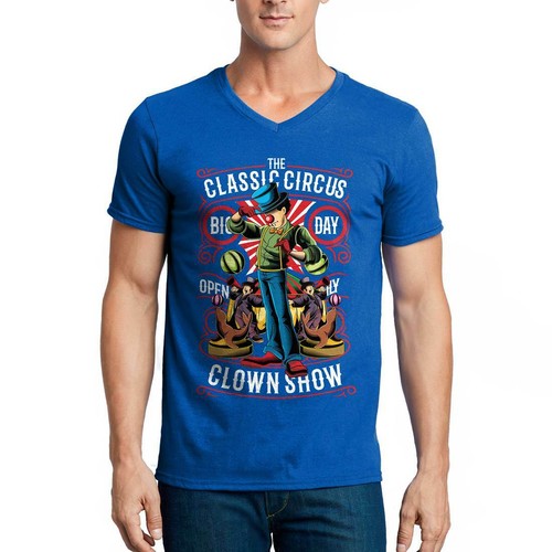 Classic Circus Retro V-Neck T-Shirt Show Clowns Acrobats Animals Musicians C461
